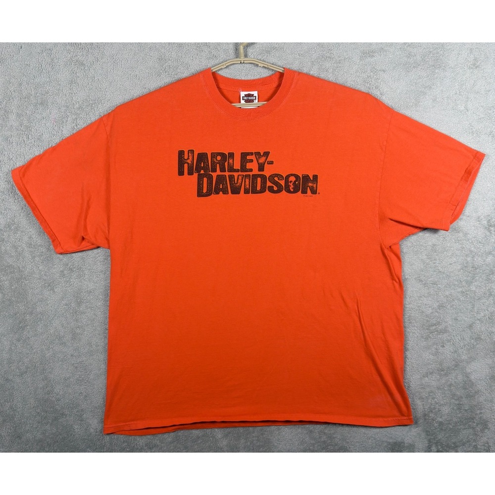 Harley Davidson Mens 3XL Orange Salt Lake City UT Beefy T Skull Wings T-Shirt